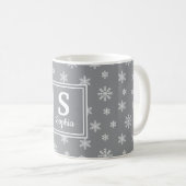 Mug Monogramme gris des flocons blancs de Noël (Devant droit)