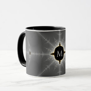 Mug Monogramme gris foncé et noir fractal