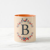 Mug Monogramme gris initial sur la couleur de bisque (Centre)