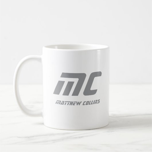 Mug Monogramme Gris Moderne Nom Gras Texte Simple (Gauche)