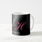 Mug Monogramme gris noir Nom Lettres initiales Script (Devant droit)