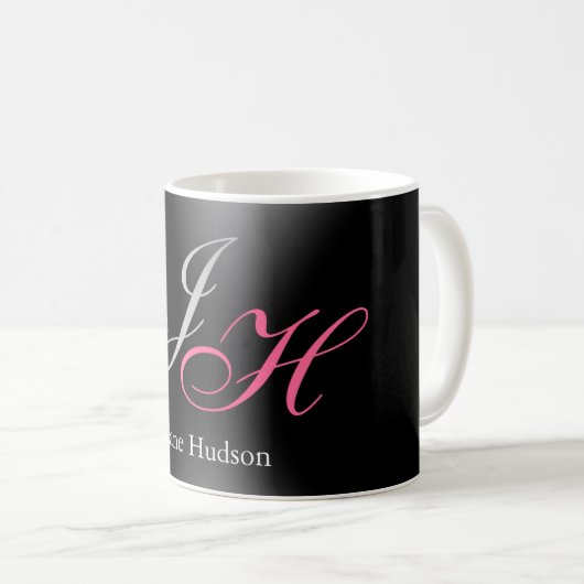 Mug Monogramme gris noir Nom Lettres initiales Script (Devant droit)