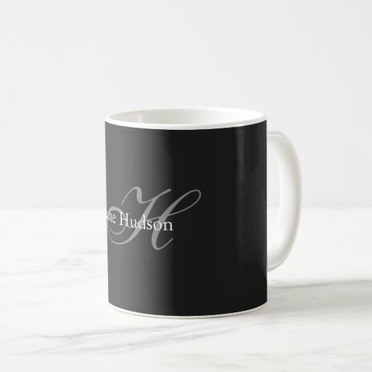 Mug Monogramme gris noir simple cadeau spécial simple (Devant droit)