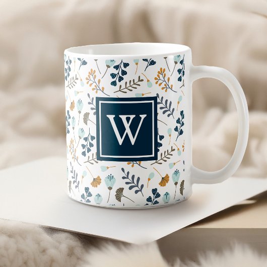 Mug Monogramme Hiver Floral Botanique Marine