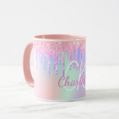 Mug Monogramme holographique licorne parties scintilla (Devant gauche)