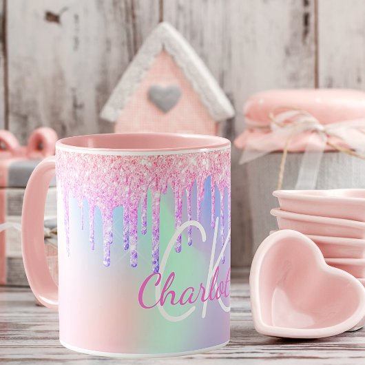 Mug Monogramme holographique licorne parties scintilla