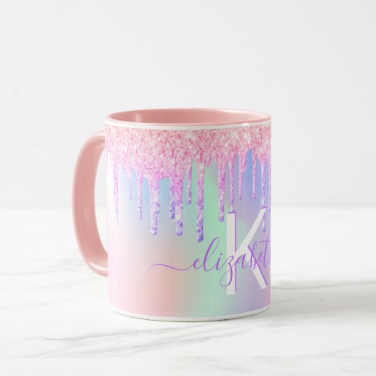 Mug Monogramme holographique licorne parties scintilla (Devant gauche)