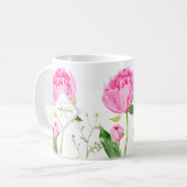 Mug Monogramme illustré de pivoine rose et de margueri (Devant gauche)