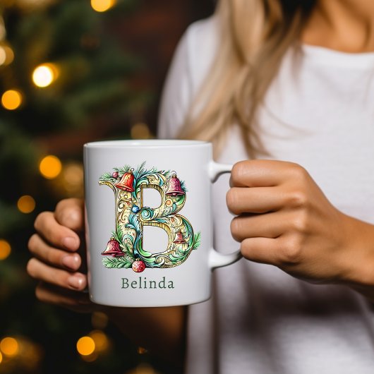 Mug Monogramme initial B de Noël personnalisé