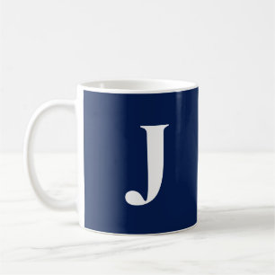 Mug Monogramme initial blanc C41 bleu marine tendance 