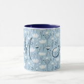 Mug Monogramme Initial Boho Bleu Blanc Floral Tendance (Centre)