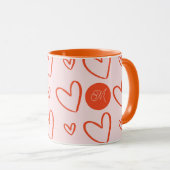 Mug monogramme initial - coeur rose orange et rouge (Devant droit)