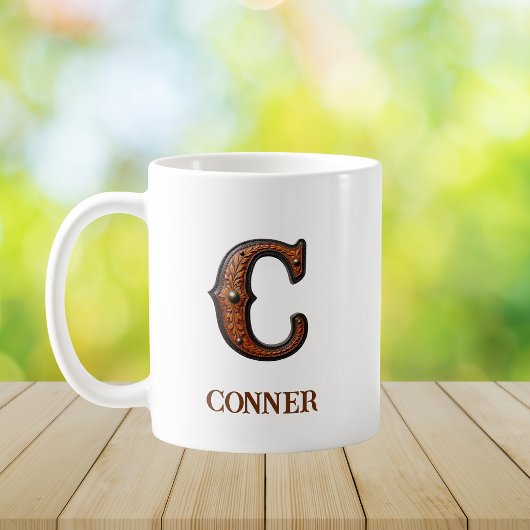 Mug Monogramme Initial Cuir Occidental Travail C