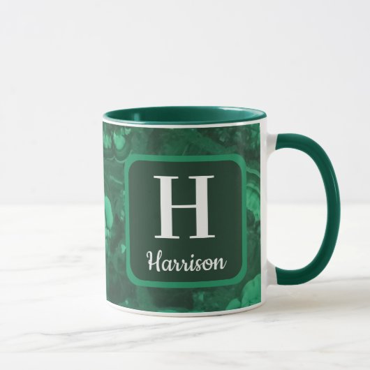 Mug Monogramme Initial de Famille Gemme Verte Marbrée (Droite)