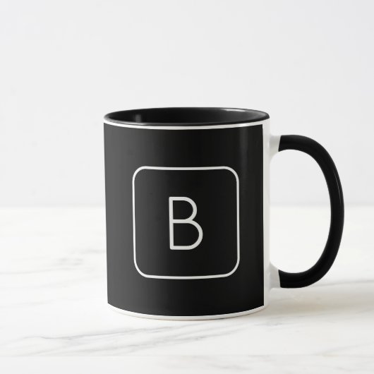 Mug Monogramme Initial De Style Moderne | Blanc & Noir (Droite)