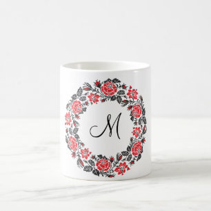 Mug Monogramme initial des roses rouges à point croisé