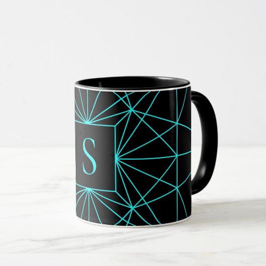Mug Monogramme initial | Design géométrique turquoise (Devant droit)