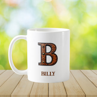 Mug Monogramme initial en cuir occidental travaillé B