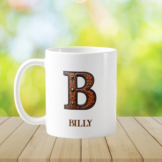 Mug Monogramme initial en cuir occidental travaillé B