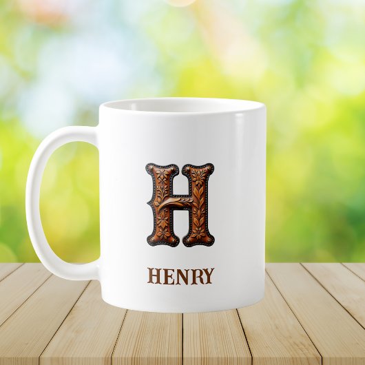 Mug Monogramme initial en cuir occidental travaillé H