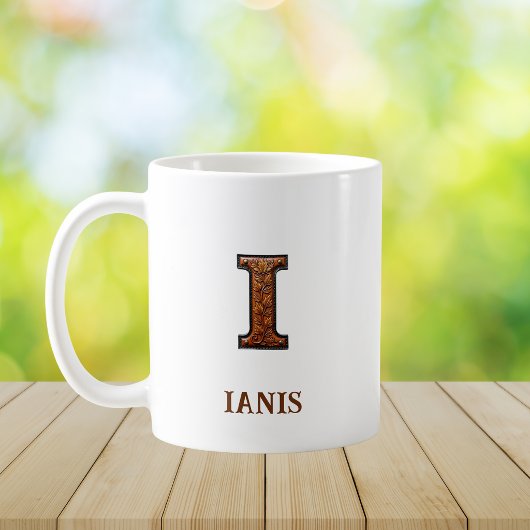Mug Monogramme initial en cuir occidental travaillé I