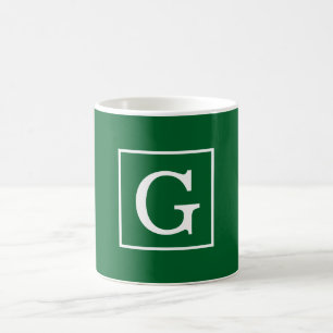 Mug Monogramme initial encadré blanc vert de forêt