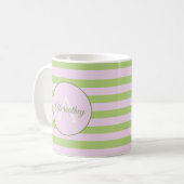 Mug Monogramme initial et nom Pastel Rose Vert rayé (Devant gauche)