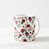 Mug Monogramme Initial Fleurs Roses Cœurs (Devant droit)