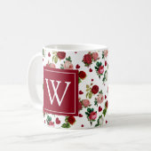 Mug Monogramme Initial Fleurs Roses Cœurs (Devant gauche)