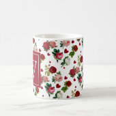 Mug Monogramme Initial Fleurs Roses Cœurs (Centre)