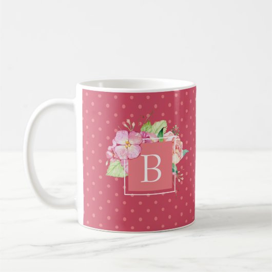 Mug Monogramme Initial Floral Aquarelle Féminin Rose (Gauche)