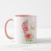 Mug Monogramme Initial Floral Rose Aquarelle Rose (Gauche)