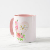 Mug Monogramme Initial Floral Rose Aquarelle Rose (Devant gauche)