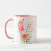 Mug Monogramme Initial Floral Rose Aquarelle Rose Clai (Gauche)