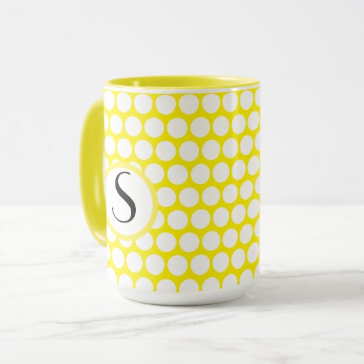 Mug Monogramme Initial Jaune Clair Points Blancs (Devant gauche)