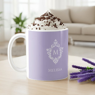 Mug Monogramme initial lavande dans un vieux violet cr