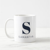 Mug Monogramme initial minimaliste bleu simple moderne (Gauche)