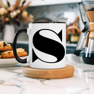 Mug Monogramme Initial Minimaliste Moderne Noir & Blan