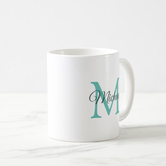 Mug Monogramme initial Modèle clair Turquoise blanc te (Devant droit)