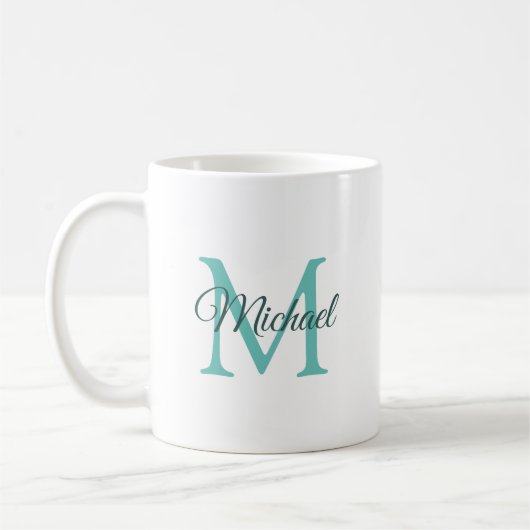 Mug Monogramme initial Modèle clair Turquoise blanc te (Gauche)
