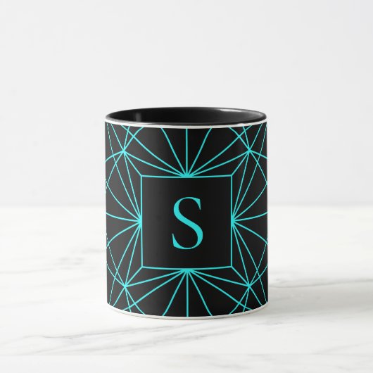 Mug Monogramme Initial | Motif Géométrique Turquoise (Centre)