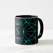 Mug Monogramme Initial | Motif Géométrique Turquoise (Devant droit)