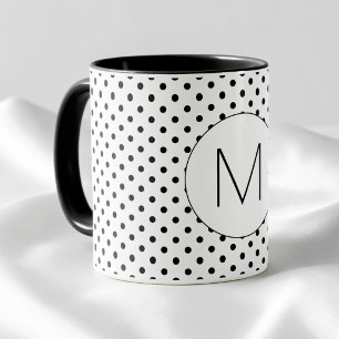 Mug Monogramme Initial Noir et Blanc Moderne à Points