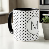 Mug Monogramme Initial Noir et Blanc Moderne à Points