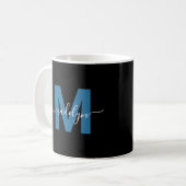 Mug Monogramme Initial Nom Bleu (Devant gauche)
