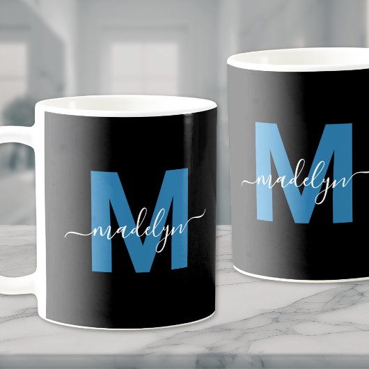 Mug Monogramme Initial Nom Bleu