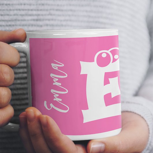 Mug Monogramme initial nom écriture moderne rose