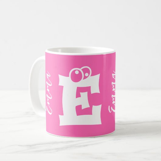 Mug Monogramme initial nom écriture moderne rose (Devant gauche)