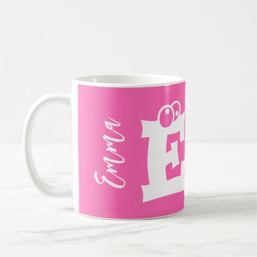 Mug Monogramme initial nom écriture moderne rose (Gauche)