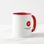 Mug Monogramme (initial + nom + profession) rouge (Devant droit)